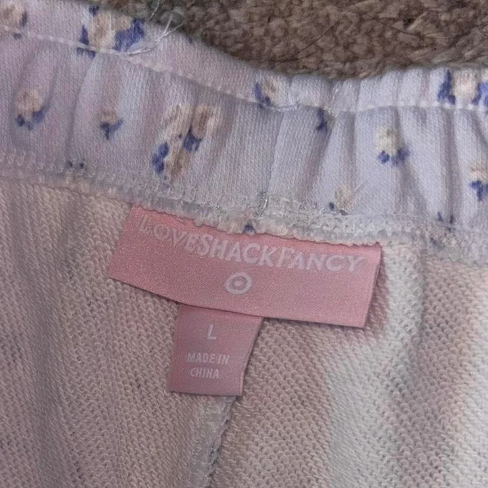 LoveShackFancy white & blue floral print sweatpants youth girls size large